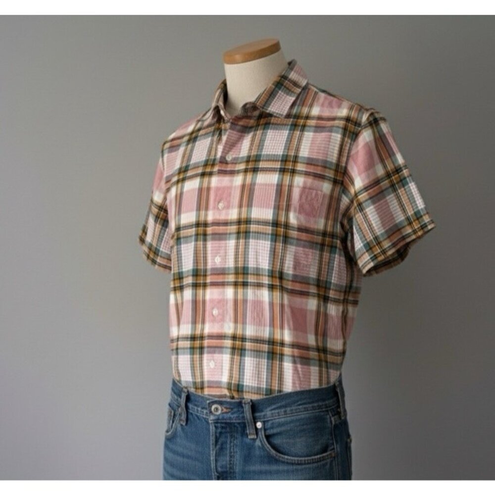 Bonobos Shirt Sz Large Slim Fit Short Sleeve Plaid Button Up Beach Resort Travel